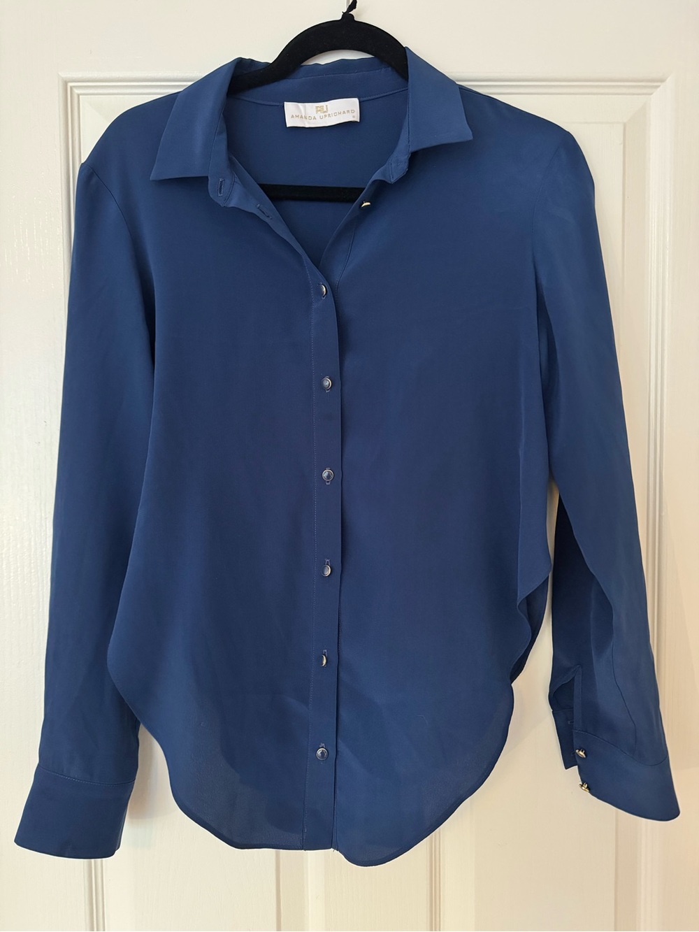 Amanda Uprichard Navy Button-Down Silk Blouse. Size S.